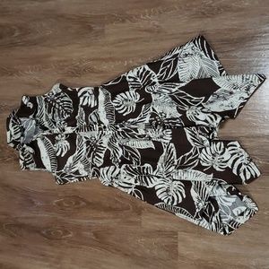 (M) IZ Byer Palm Print Lightweight Sleeveless Fit & Flare Assymetrical Midi
